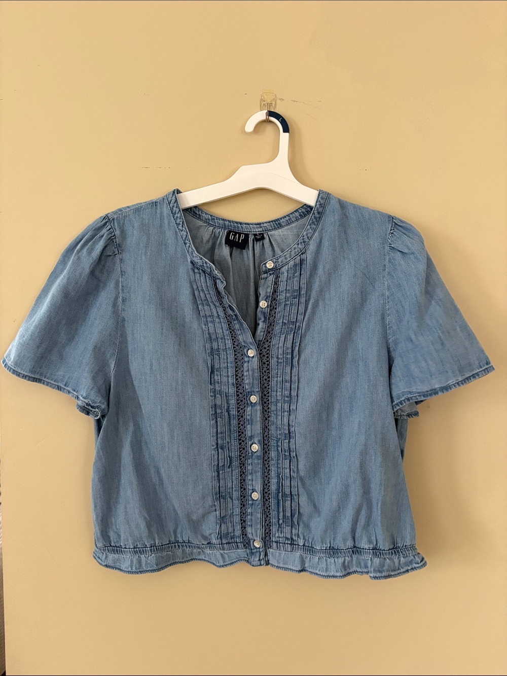GAP Light Blue Denim Pintuck Button-Front Top